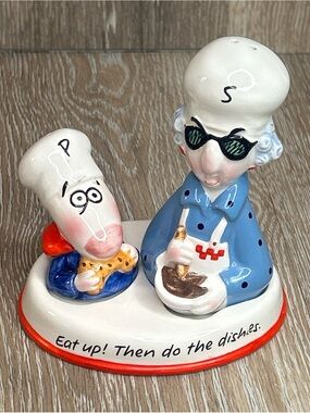 Maxine and Floyd Hallmark Shoebox Salt & Pepper Set Eat Up! Then Do The Dishes